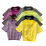 Fongt Knitted Women 2025 Summer South Korea Ins New Trendy Sleek Striped T-Shirt Women's Tops