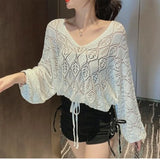Fongt 2024 New Back Chain Jacket With Sunscreen Thin Top Hook Flower Hollow-Out Knit Sweater-Outfit
