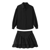 Fongt For Women's Clothing INS Explosive Temperament Collar Buckle Shirt Leaf-Side Skirt Set