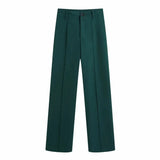 New Spring Women Bright Line Decoration Green Casual Suit Pants Office Lady Loose Trousers