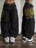 Sales Of Black Printed Jeans, Vintage Jazz Dance Pants, Harajuku Cool Pants-Outfit