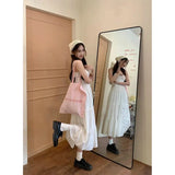 Pink Maxi Dress Women Vacation White Ruffles One Pieces Long Dresses Summer Sexy Strap Robe Korean Beach Bodycon Vestidos-Outfit