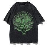 Fongt Summer New Spear Cranium Series Print T-Shirt Black Cotton Men And Women Universal Size