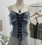 Fongt Shooting Cowboy Draw Rope Tie With Chest Vest Hair Side To Make Old Short Body Sleeveless Top Woman 2726