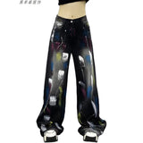 Fongt Cowboy Broad-Legged Trousers In Autumn Personality Painted New High-Waisted Loose Thin Temperament Casual Pants