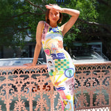 Fongt Women's Dress Street Fashion Personality Colorful Sleeveless Sexy Dress Dress