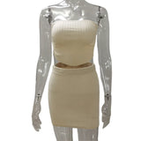Fongt Summer Sexy Hottie Set Knitted Side Open Umbilled Breast Bag Hip Dress Two-Piece