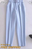 Hidden Button Blazer Pants Set Suits Women High Street Ladies Office Pants Matching Set Spring Autumn Blazer Coat