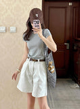 Fongt High-Waisted Broad-Legged Denim Shorts Women's Summer Narrow Version Of Small Straight-Tipped Trousers To Make Old Thin Five-Point Pants