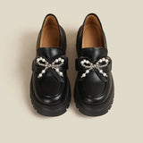 Fongt Loafers Women Spring And Autumn Skirt A Foot Pedal British Style Small Leather Shoes Bow Casual Single