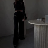 Fongt 2024 New Short Crop Jacket Building High Waist Slim Trousers Two Sets-Outfit
