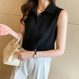 Fongt Style Summer Solid Color Basic Vest Vest Women Wear A Shirt Sleeveless Chiffon Bottom Inside The Top-Outfit