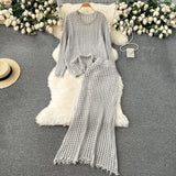 Fongt Early Spring Wearing A Lazy Knitting Suit Women's Design Hollow Top Dress Two Sets Of Tide