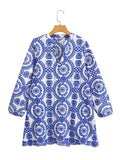 Fongt Women's Long-Sleeved Loose Embroidery Dress 23036