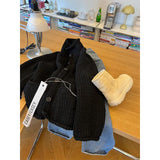 Fongt High-End Feeling Black Collar Soft Jasmine Sweater Coat Autumn And Winter New Thick Loose Knitted Shirt Top