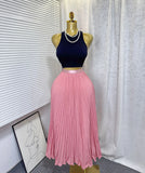 Fongt Fashion Folding Wave Half-Dress French Sweet High-Waisted A-Shaped Skirt Mid-Long Folds Skirt