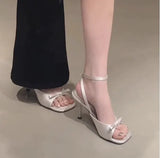 Fongt Gentle High Heels Women 2025 New Retro Square Head Fine Heel Fairy Style With Skirt Temperament Roman Sandals