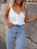 Fongt Summer New Solid Color Round Collar Button Decoration Sleeveless Vest T-Shirt Women's Clothing
