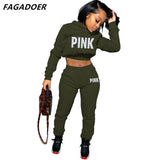 Pink Letter Print Sweatsuits Long Sleeve Hoodies And Jogger Pants Two Piece Sets Tracksuit Female Fall Winter