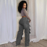 Fongt Women's Straight Jeans Women's Autumn Street Trendy Detachable Buttons High-Rise Pants