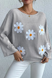 Fongt Embroidered Flower Women's Clothing 2025 New Loose One-Word Shoulder Jacket Sweater