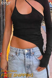 Top Women Long Sleeve T-Shirts 2 Piece Tops Halter Tanks Backless Crop Top Off Shoulder Tees Sexy Christmas