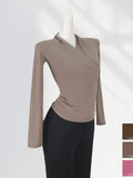 Fongt Quality Combed Cotton Cross V-Neck Long Sleeve Bottom Shirt Female Spring Elegant Wind Slim Inside A T-Shirt-Outfit