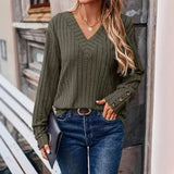Fongt Women's Clothing 2025 Autumn And Winter New Ribs Pit Strip V-Neck Button Long-Sleeved Coat Woman