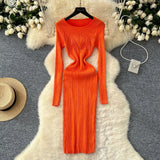 Fongt Sexy Pit Strips Body-Body-Groom Knitted Dress Autumn Solid-Colored Bottom Skirt One-Step Dress Woman
