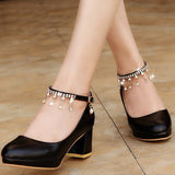 Crystal Ankle Strap Pumps Women Chunky Platform Super High Heels Shoes Woman Autumn 2023 Thick Heeled Party Wedding Shoes-Outfit
