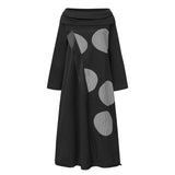 Casual Dress Vintage Dot Print Patchwork Winter Jumper Dress Loose Pullover VONDA Women Sweatshirt