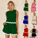 Fongt Spring And Summer 2024 Comfortable Casual Solid Color Sleeveless Shorts Set Female-88165-Outfit