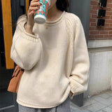 Fongt Casual Knit Sweater 2024 New Thick Needle Wide Soft Waxy Lazy Wind Jacket Female-Outfit
