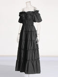 Spring 2025 New Fashion Temperament Shoulder Lotus Leaf Side Fold Splicing Design Long Women's Dress