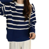 Fongt Renovation Striped Sweater Women's New Retro Mini-Designed Knitted T-Shirt Tide In