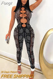 Glitter Cut-Out Crystal Skinny Jumpsuits Women Rompers New Chic Sleeveless O-Rings Sequins Party Jumpsuits