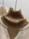 Women Thicken Velvet Lined Fake Two Piece Sweater Winter Turtleneck Patchwork Knitted Tops Korean Warm Lace Splicing Knit