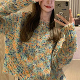 Fongt Rainbow Sweater Cardigan Coat Female 2024 Autumn / Winter New Korean Retro Lazy Ins Small Incense Sweater-Outfit