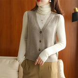 Cardigan Sleeveless Knit Sweater Vests Women Casual V-neck Knitwear Chaleco Coats Basic Colete Single Breasted