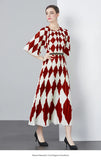 Fongt Exquisite Dress Women 2025 New Lazy Wind Collar Mid-Sleeves To Close The Waist Temperament 100-Fold Printing Skirt