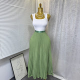 Fongt Fashion Folding Wave Half-Dress French Sweet High-Waisted A-Shaped Skirt Mid-Long Folds Skirt