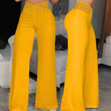 Fongt Summer Women's Wear Hollow Belt High Waist Casual Straight Leg Pants Wide Leg