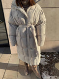 Fongt Leisure Collection Waist Thin Long Bread Cotton Clothes Women Thick Warm Cotton Coat Brown