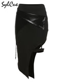 All-Match Black Elastic Fashionable Chic Simple Casual Handsome Cool Sexy Slit Waist Women's Skirt Domineering Lady-Outfit