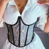 Fongt Short Embroidery Strap Girded Waist Small Vest Woman Outside The Repair Of Temperament Mesh Shape Waist Seal Woman