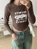 Shoulder Round Collar Long-Sleeved T-Shirt Women's Early Autumn New High-Waisted Spicy Girls Short Style Undershirt-Outfit