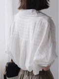 Fongt Spring And Summer Loose Thin Sunscreen Striped Cotton Long Sleeve Shirt In The Long Retro Coat