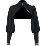 Short Blouse Female Characteristic Lace Edge Design Dark Court Style High-Necked Jacket-Outfit