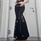 Fongt Summer New Women's Casual Pants Dark Sexy Body-In-Print Lace High-Waisted Flared