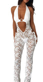 Summer Hanging Neck Sexy Bosom Hollow Lace Perspective Micro-Tlalong Trousers New Women's